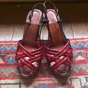 Costume National red + black chunky heels